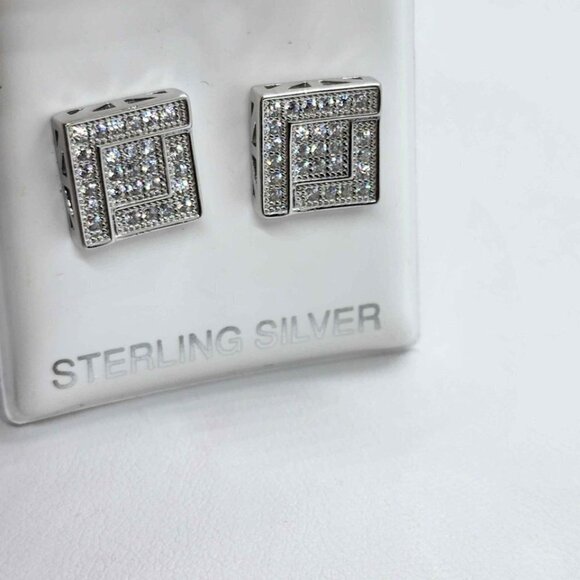 Brand New   Sterling Silver 925 Square  Design Earrings - Picture 3 of 4